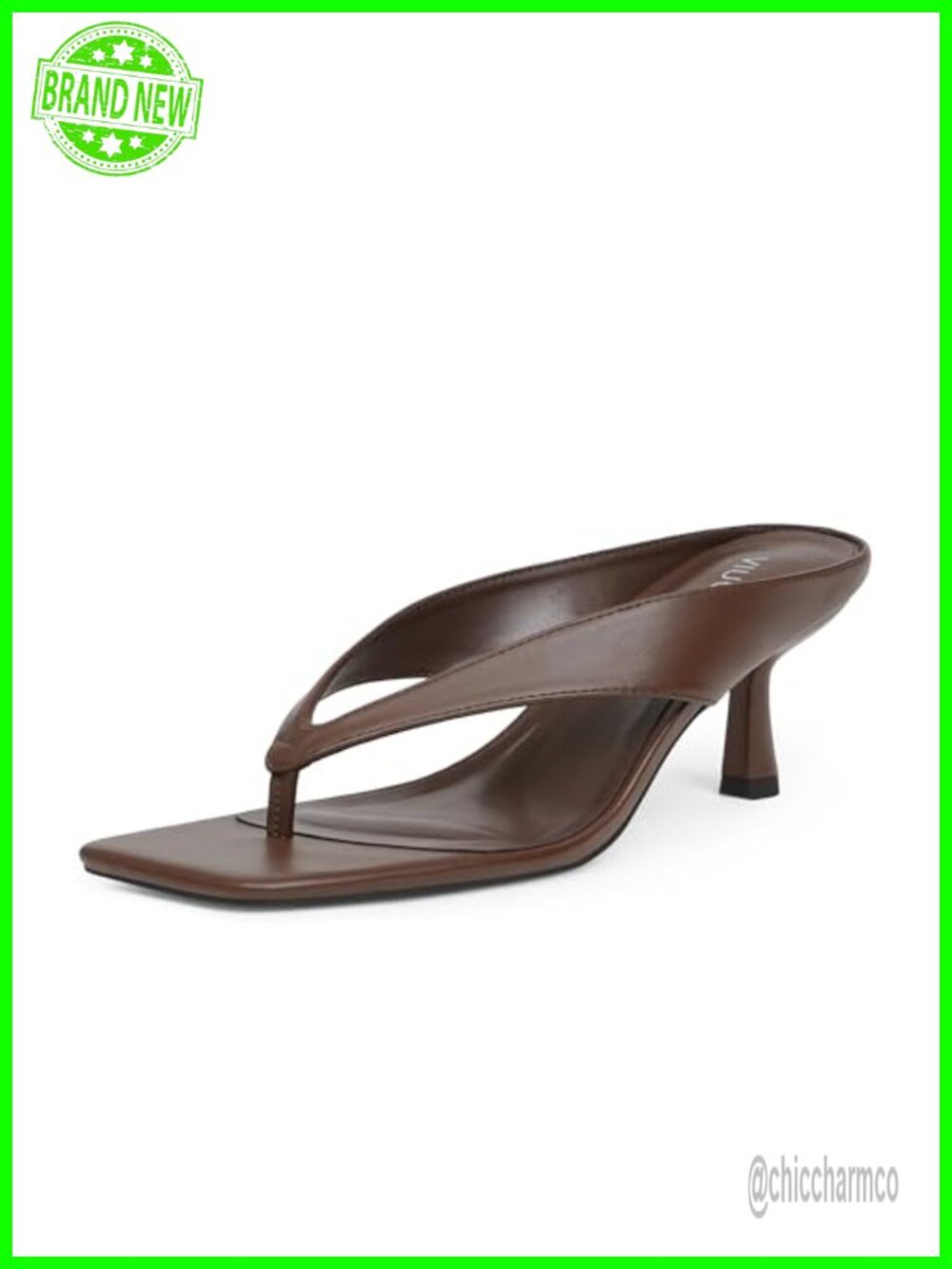 Womens Square Toe Thong Kitten Heel Sandals Faux Leather Backless